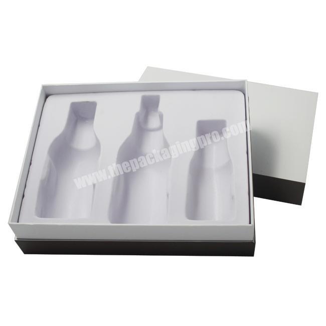 White and Grey Logo Box Cardboard Gift Box For Cosmetic with flocked PET Insert