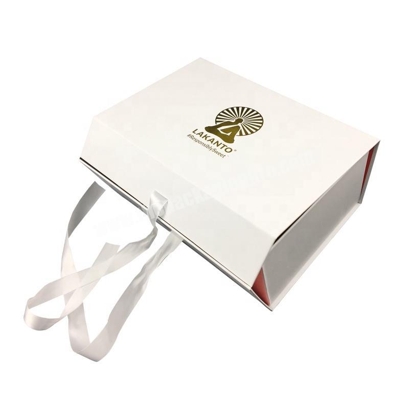White and Red Paper Cardboard Foldable Gift Box With Ribbon