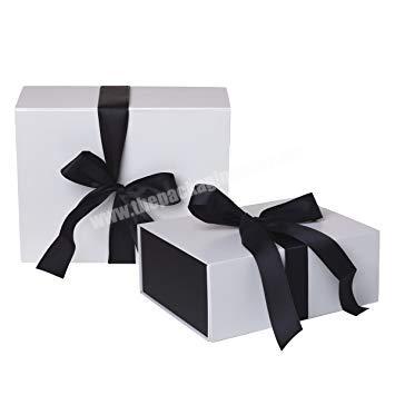 white  cardboard paper chocolate gift packaging box with black Ribbon
