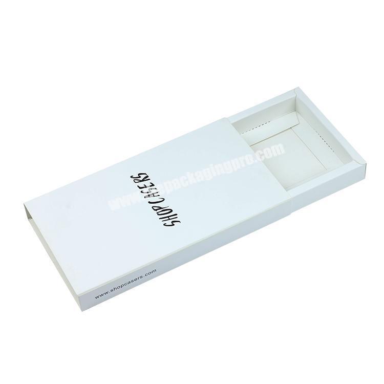 White drawer style phone case packaging with matt lamination