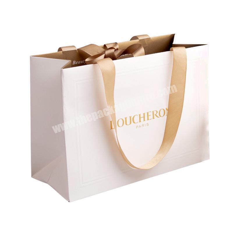 white paper bag Birthday Party with Handle Black Rope Custom Logo Printed High Quality gift White Paper Bag with Gold Rope