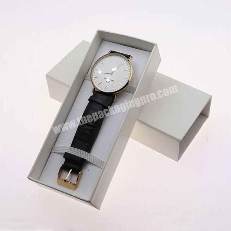 White Printing Rectangle Shape Watch Storage Gift Box Sliding Drawer Paper Box with Foam