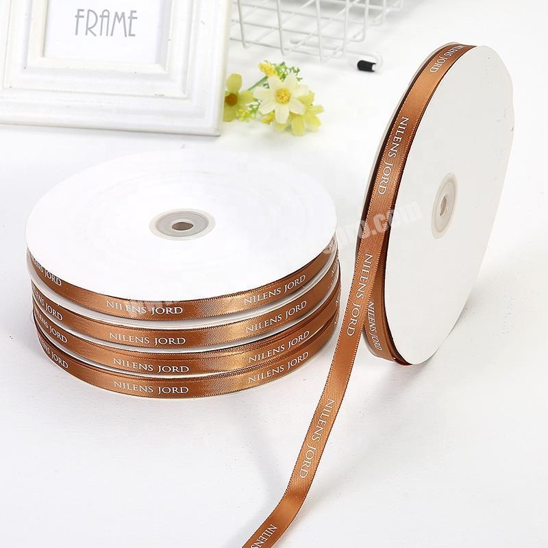 Wholesale 12''Inch Brown 100% Polyester Ribbon Customized White Printing Satin Printed Ribbon