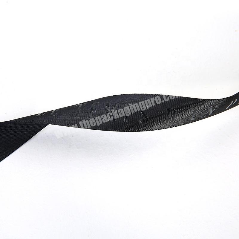 Wholesale 1.5cm Black 100% Polyester Ribbon with Logo Customized Black Embossed Satin Printed Ribbon