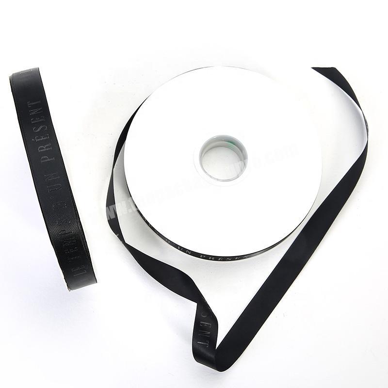 Wholesale 1.5cm Black 100% Polyester Ribbon with Logo Customized Black Embossed Satin Printed Ribbon