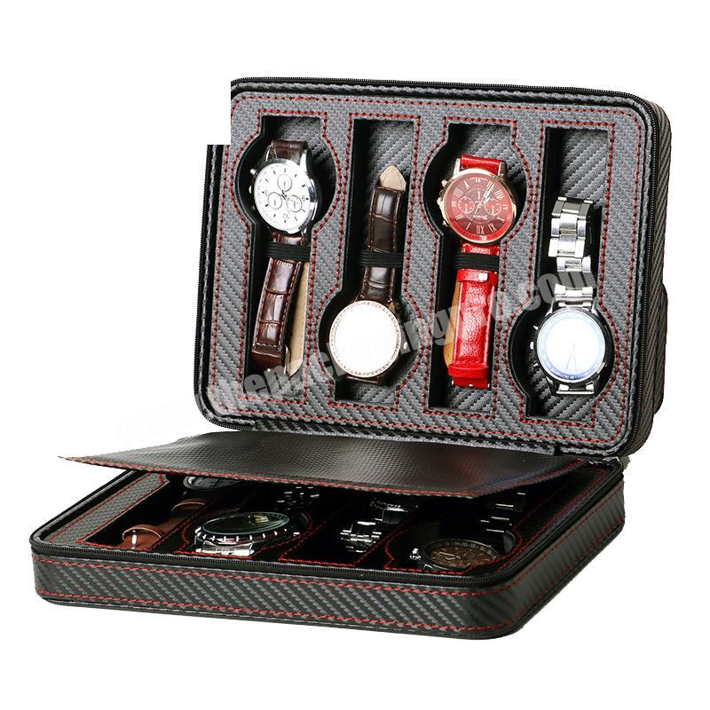 Wholesale 2 4 8 slot carbon fiber watch box luxuery zipper watch gift box