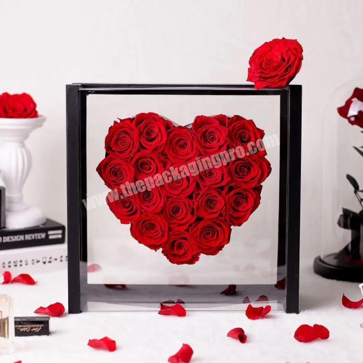 Wholesale 2020 Hot Sale Acrylic Plastic Heart Shape Flower Box Square Valentine's Day Gift Packaging Box