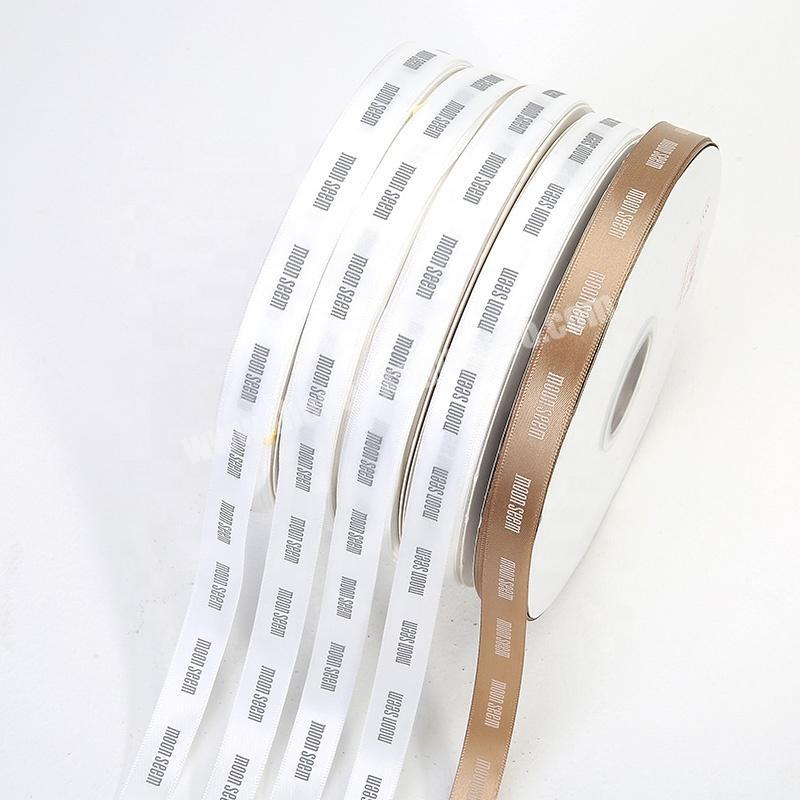 Wholesale 2cm 100% Polyester Coffee Satin Ribbon Custom Ribbon With White Logo Embossed Chocolate Gift Packing