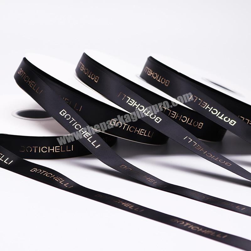 Wholesale 2cm Black Polyester Ribbon With Gold Foil Printed Custom Ribbon