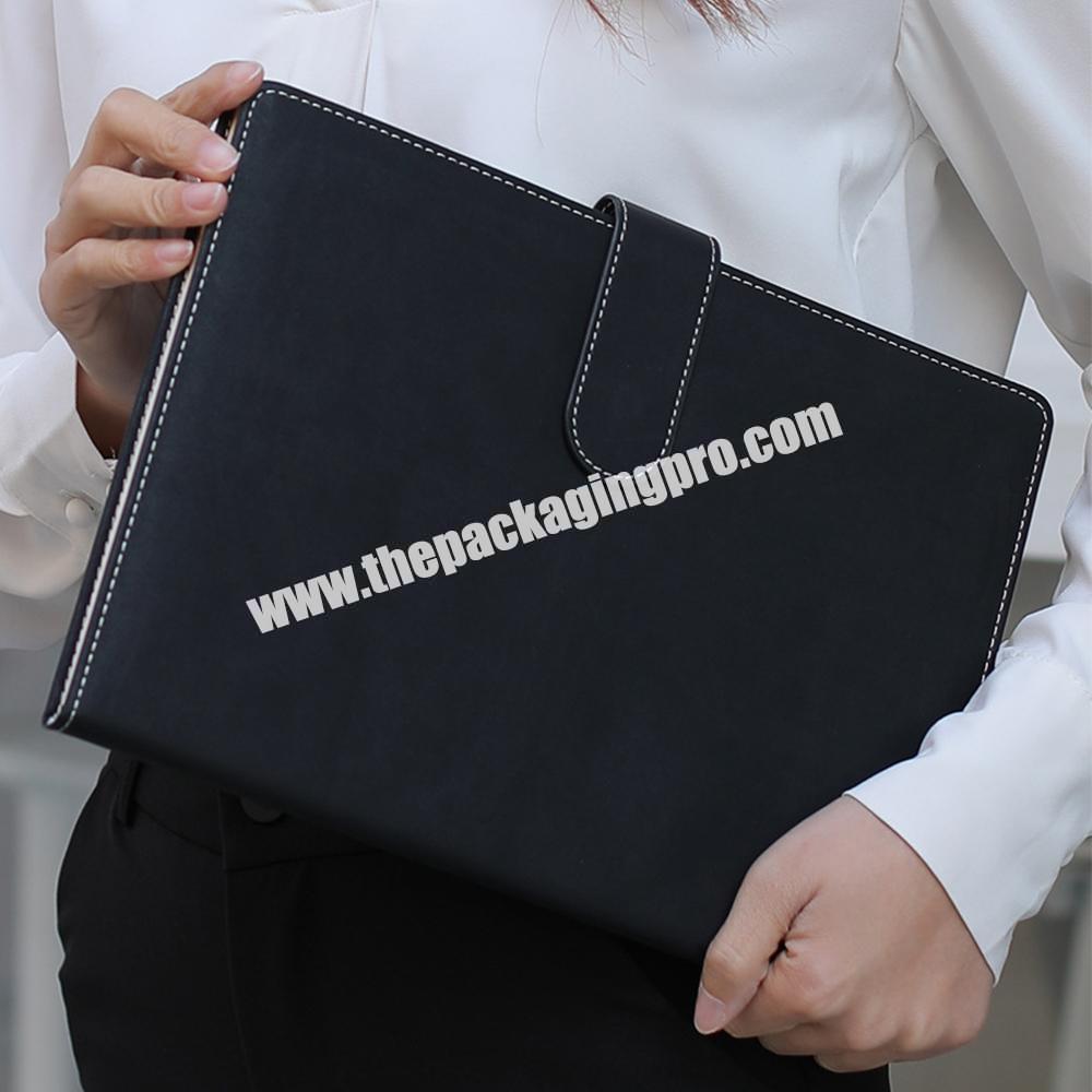 Wholesale A4 size Black Hardcover PU Leather Office Stationery Lined Paper Magnet Notebook