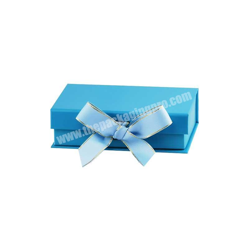 Wholesale A6 size blue easy assemble folding gift box with ribbon