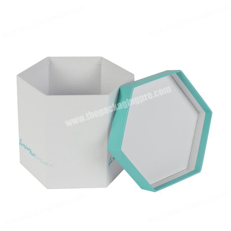 Wholesale and oem custom design white blue hexagon paper tube hat box