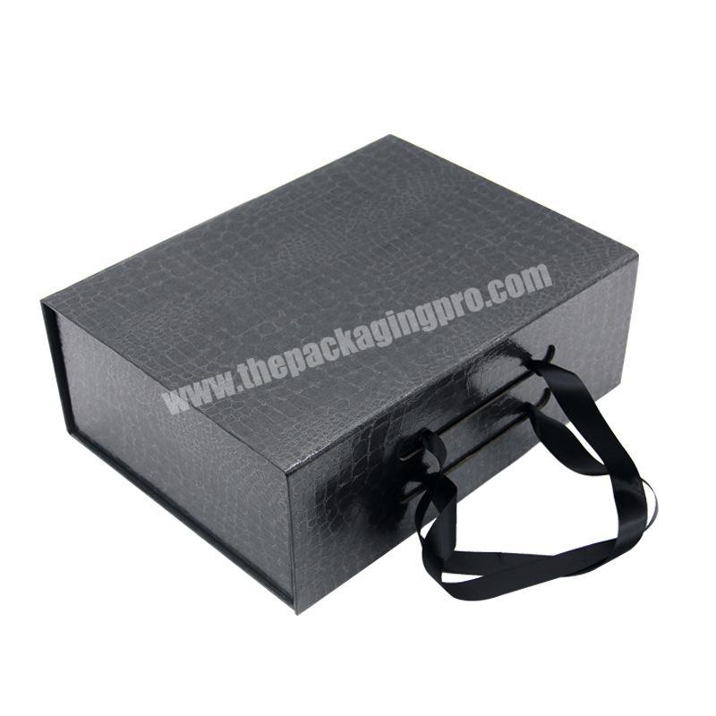 Wholesale Black Foldable Box Magnetic Closure Gift Box With Ribbon