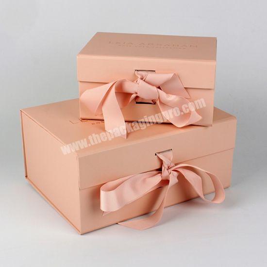 Wholesale Cardboard Ribbon Magnetic Closure Folding Clothing Gift Box with Ribbon