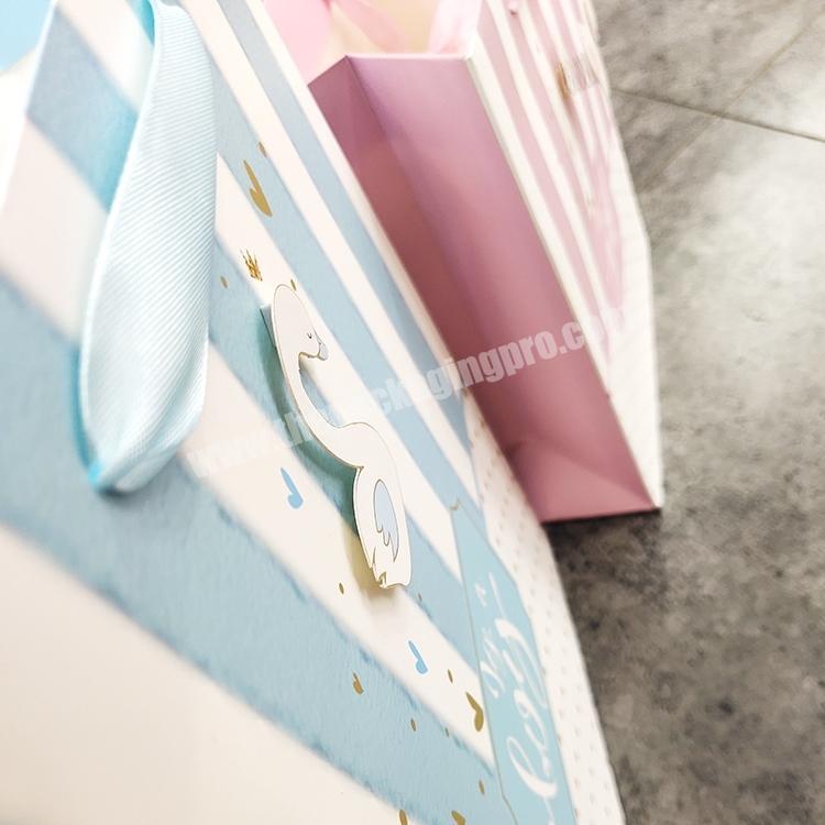 Wholesale cartoon stripe pattern white card paper shopping bag for kid gift