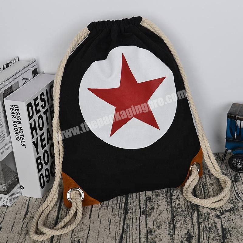 Custom Wholesale cheap gift backpack black cotton drawstring bag