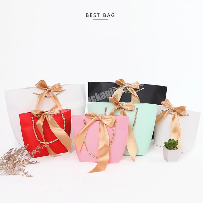 Wholesale Cheap Price Women Color Paper Shopping Gift Bag Cute Packaging Bag With Ribbon