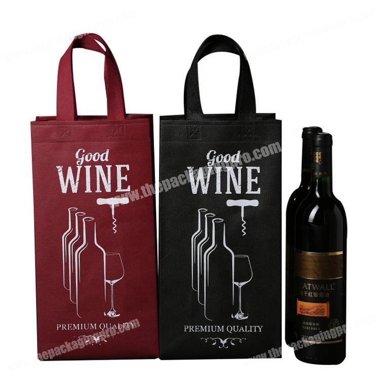 Wholesale cheap reusable black non woven wine bag with custom logo