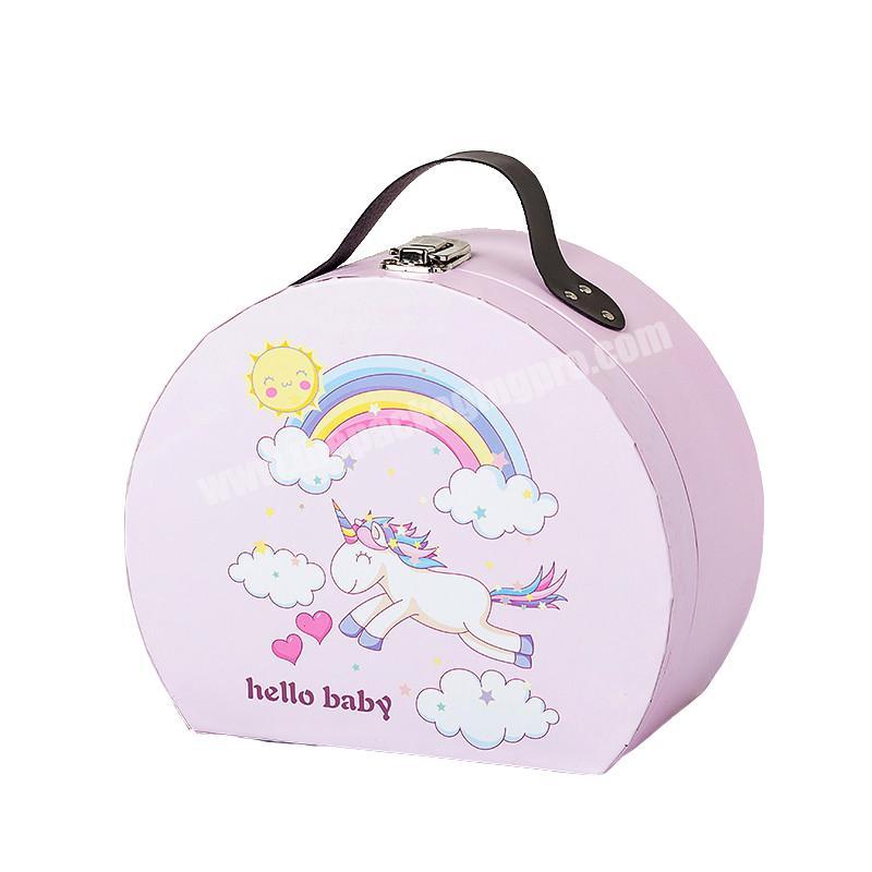 wholesale child cardboard colorful printing suitcase cosmetics box with handle