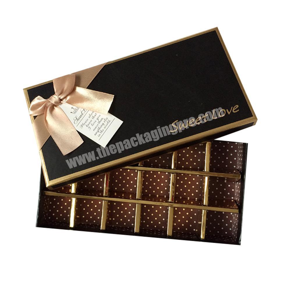 Wholesale Chocolate Bar Candy Paper Cardboard Packaging Box With Insert With Ribbon For 18 Chocolates