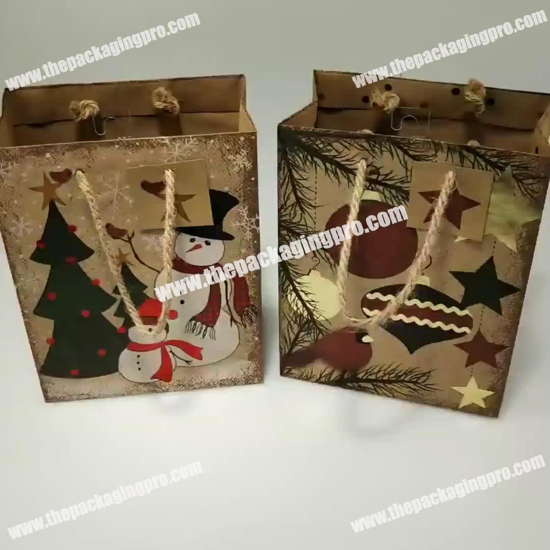 Wholesale Christmas Paper Bag Kraft Gift Bags for Christmas with Tag