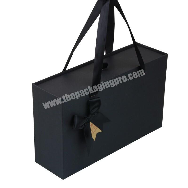 Wholesale Classic noble black color sliding open luxury clothes boxes packing With silk rope