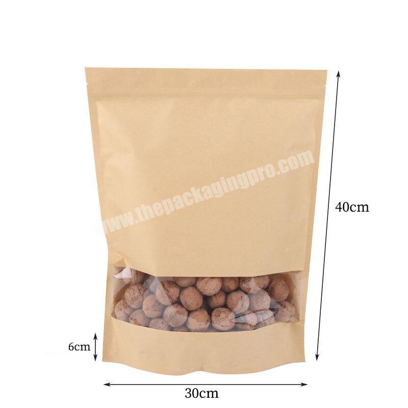 Wholesale Clear Window Biodegradable Eco-friendly Food Grade Kraft Sealed Snack Packaging Bag