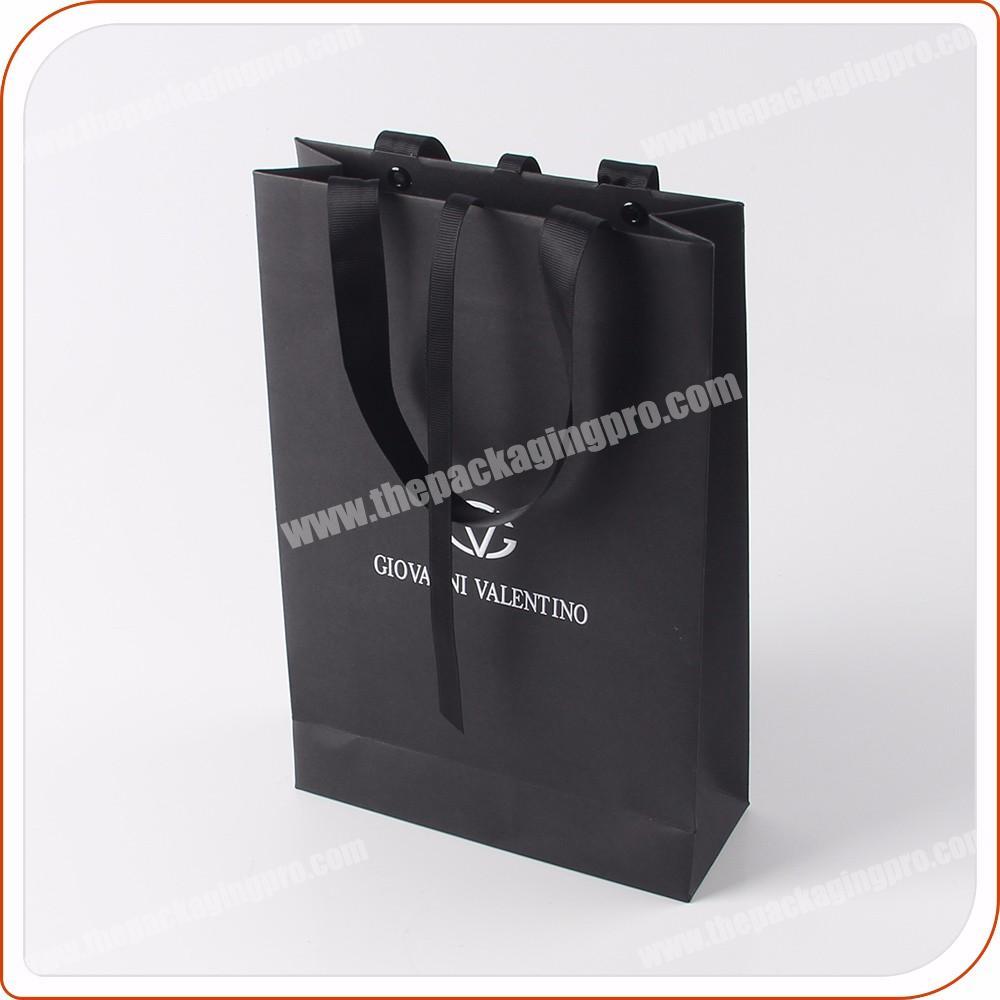 wholesale custom black luxury gift paper bag with ribbon