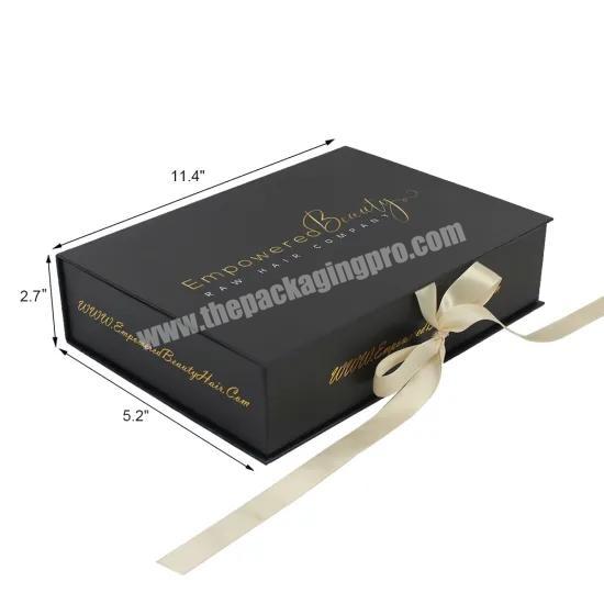 Wholesale Custom Black Paper Gift Packaging Hair Bundles Extension Box with Ribbon