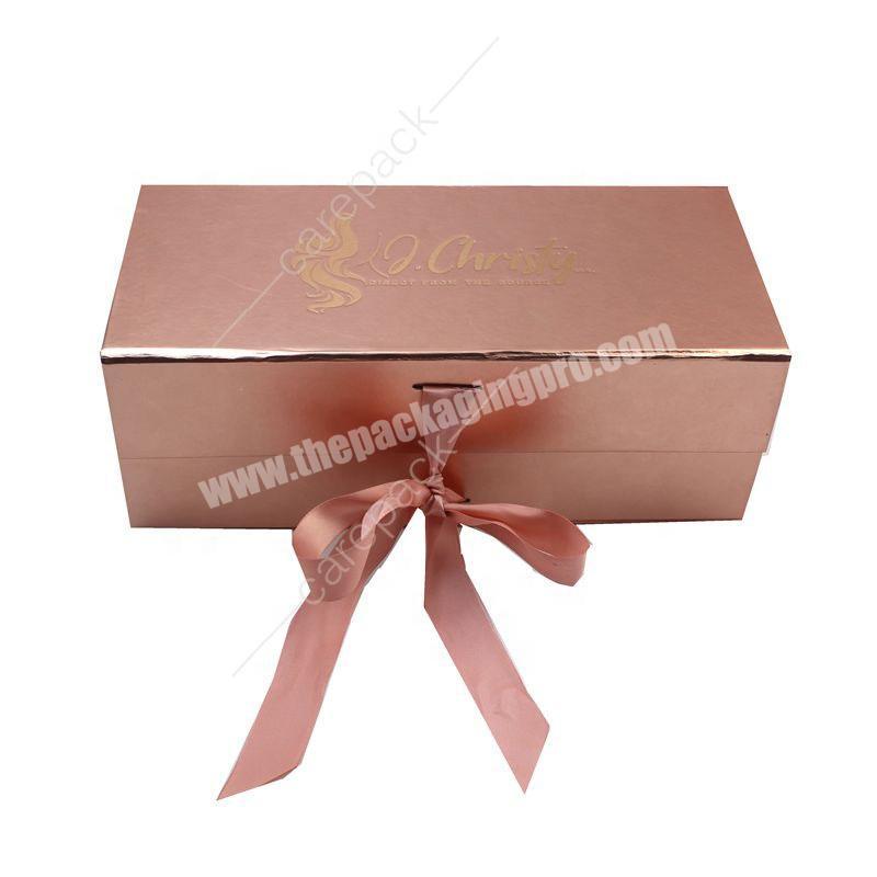 Wholesale custom bundle hair packaging box pink wig box with satin robe
