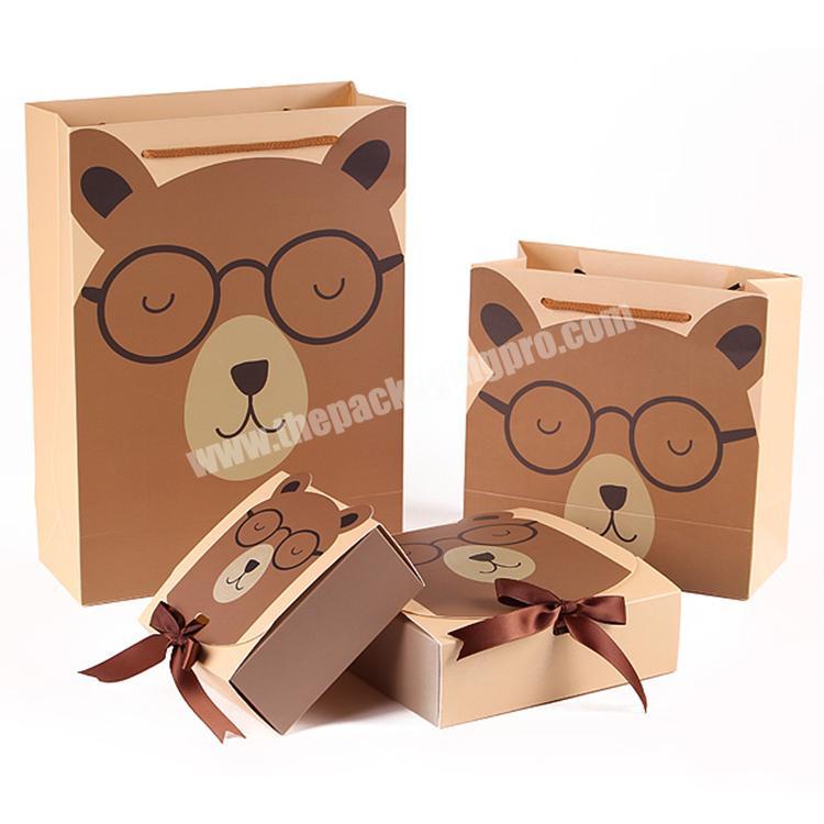 Wholesale custom cartoon pattern paper bag & box set for gift