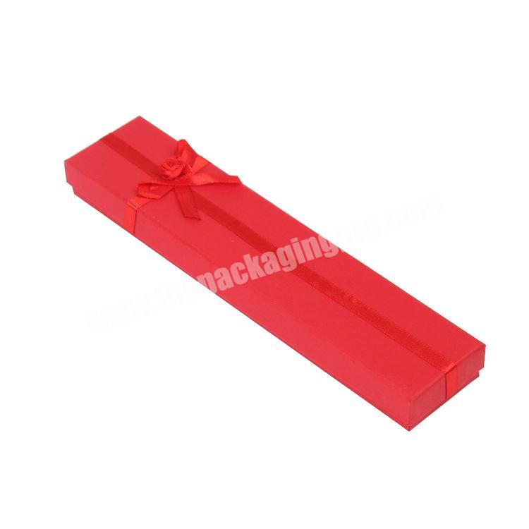 wholesale custom cheap pink paper jewelry box premium long cardboard jewelry packaging box with ribbon