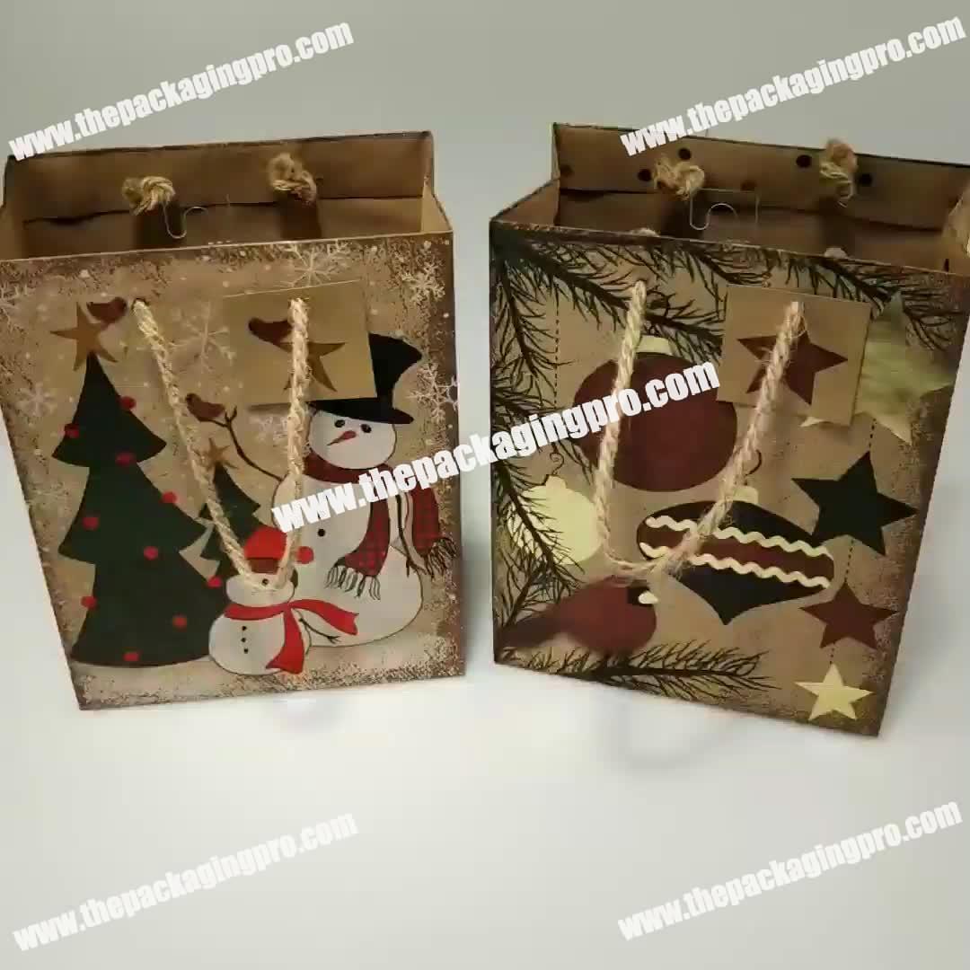 Wholesale Custom Design print Christmas Brown craft  Paper shopping gift bag custom kraft bag