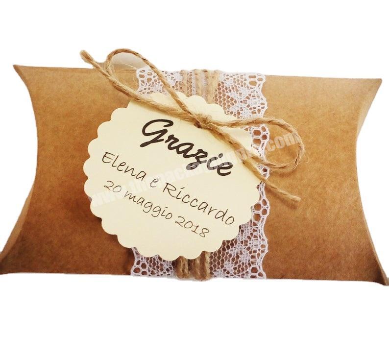 Wholesale Custom Design Wedding Pillow Favors Kraft Paper Box with Lace