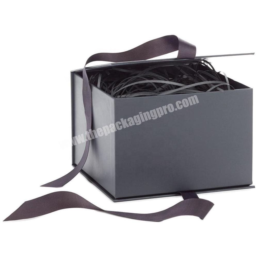 Wholesale Custom Foldable Black Small Jewelry Cardboard Ribbon Closure Luxury Packaging Magnetic Gift Box with Lid