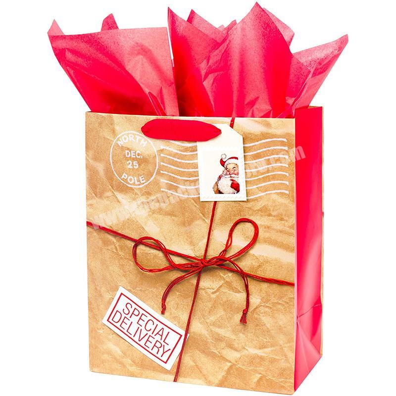 Wholesale custom high quality christmas santa claus red kraft gift paper bag
