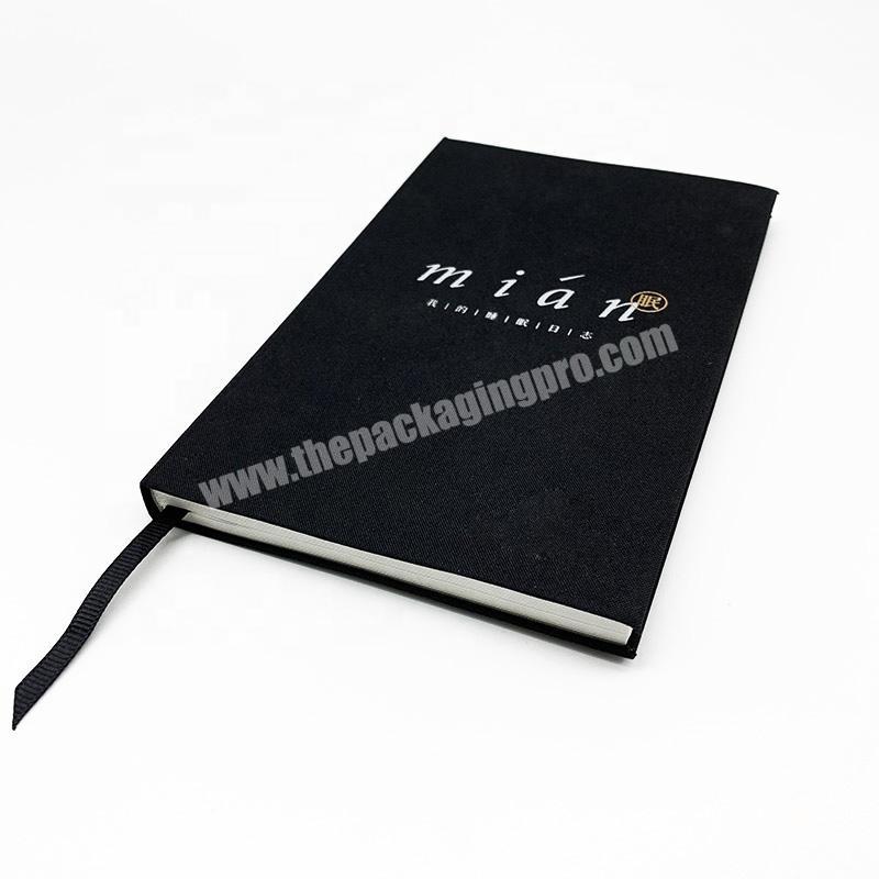 Wholesale custom hot stamping logo paper fabric cover notebook with ribbon