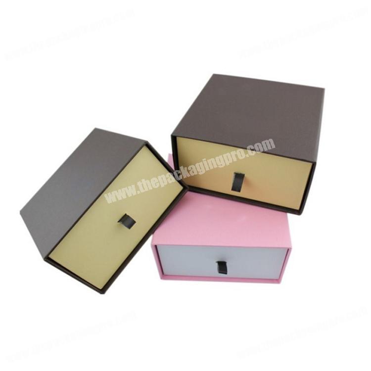 Wholesale Custom Linen Texture  Paper  Small Slide Tray Ribbon Pull out Drawer Box  Jewelry Gift Packaging