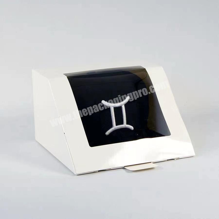 Wholesale Custom Logo Baseball Cap Hat Snapcap Paper box Paper Packaging for Snapcap Foldable Gift Box with Plastic Window