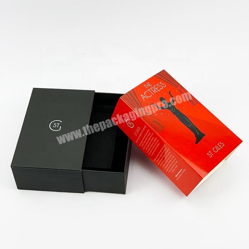 Wholesale custom logo black paper cardboard packaging luxury drawer paper gift box with sleeve