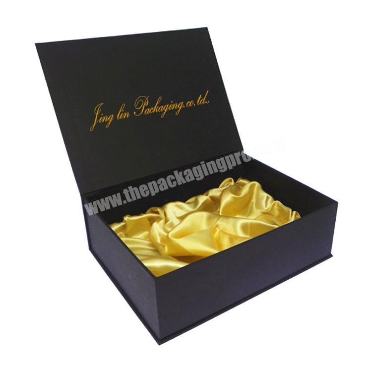 Wholesale custom logo hair extension gift cardboard book shaped magnetic box packaging with satin silk insert for cosmetics