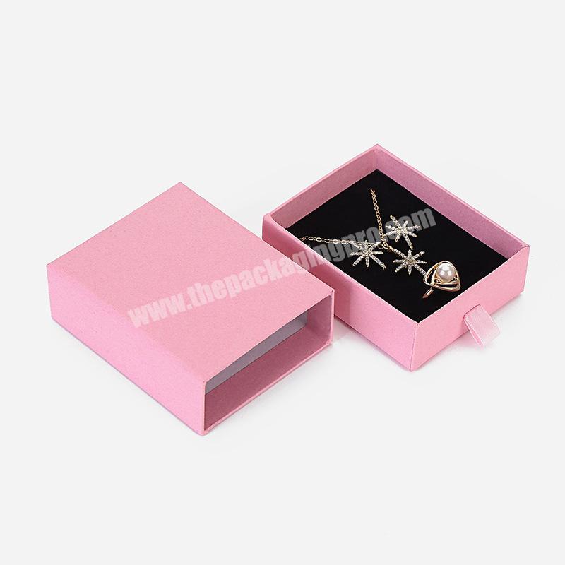 Wholesale Custom Logo Jewelry Rings Earrings Bracelet Packing Pink Paper Box with Ribbon Closure