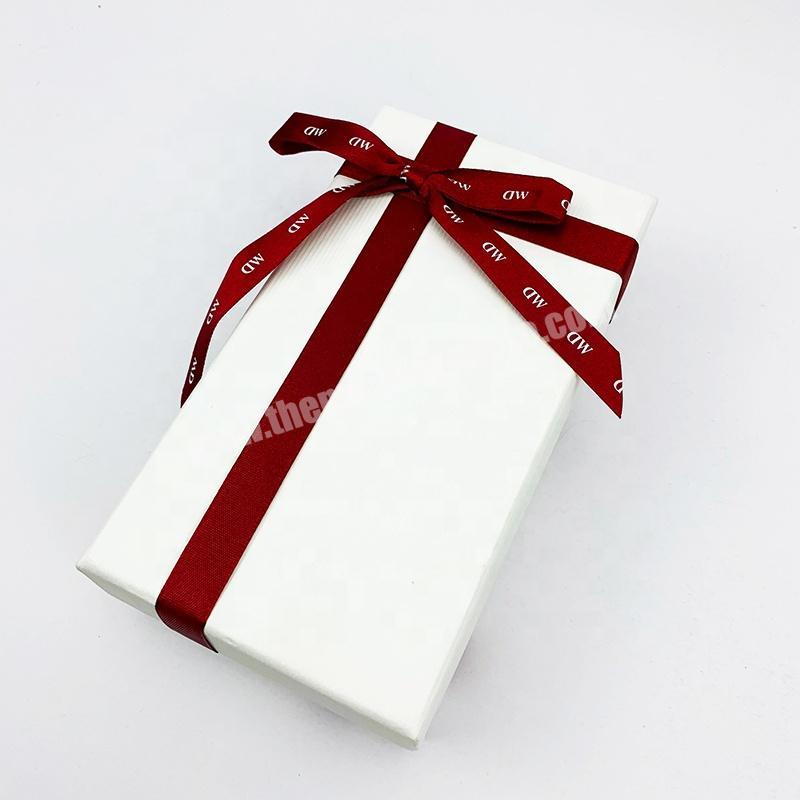 Wholesale custom logo luxury white embossed paper gift box with ribbon