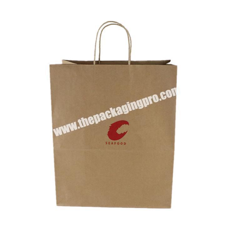 Wholesale Custom Logo Printing Food Take Away Brown kraft Paper Bags With Handle