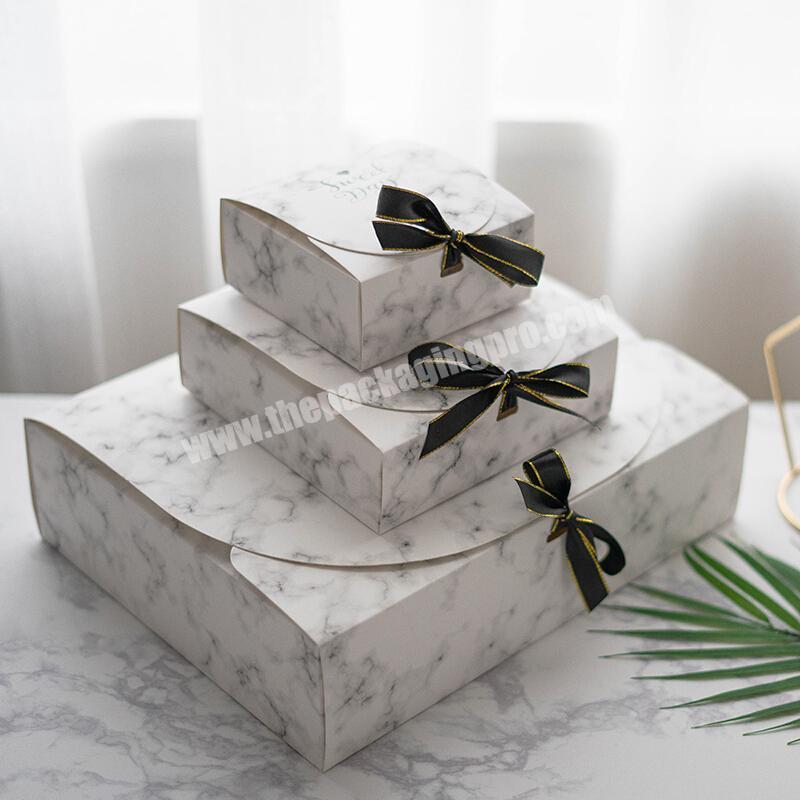 Wholesale Custom Logo Size Marble Ribbon Folding Flat Gift Packaging Box for Clothes
