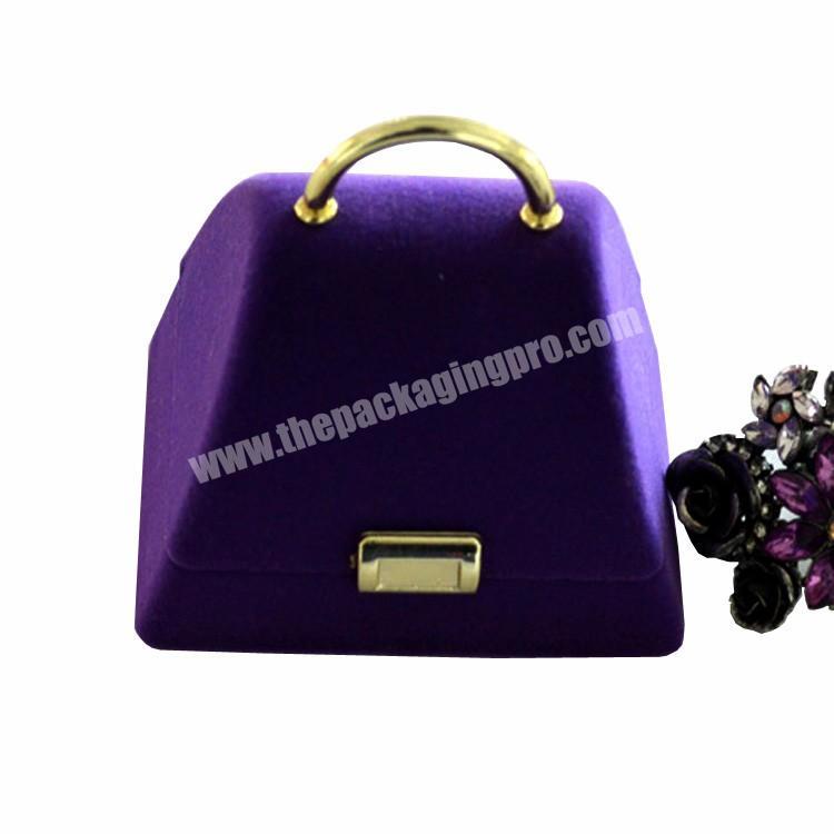 Wholesale Custom Logo Small Purple Bag Shape Velvet Flocking Ring Jewelry Packaging Gift Box With Handle