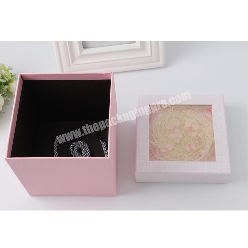 Wholesale Custom Logo Square Portable Clear Window Gift Cardboard Packaging Box with shreded paper