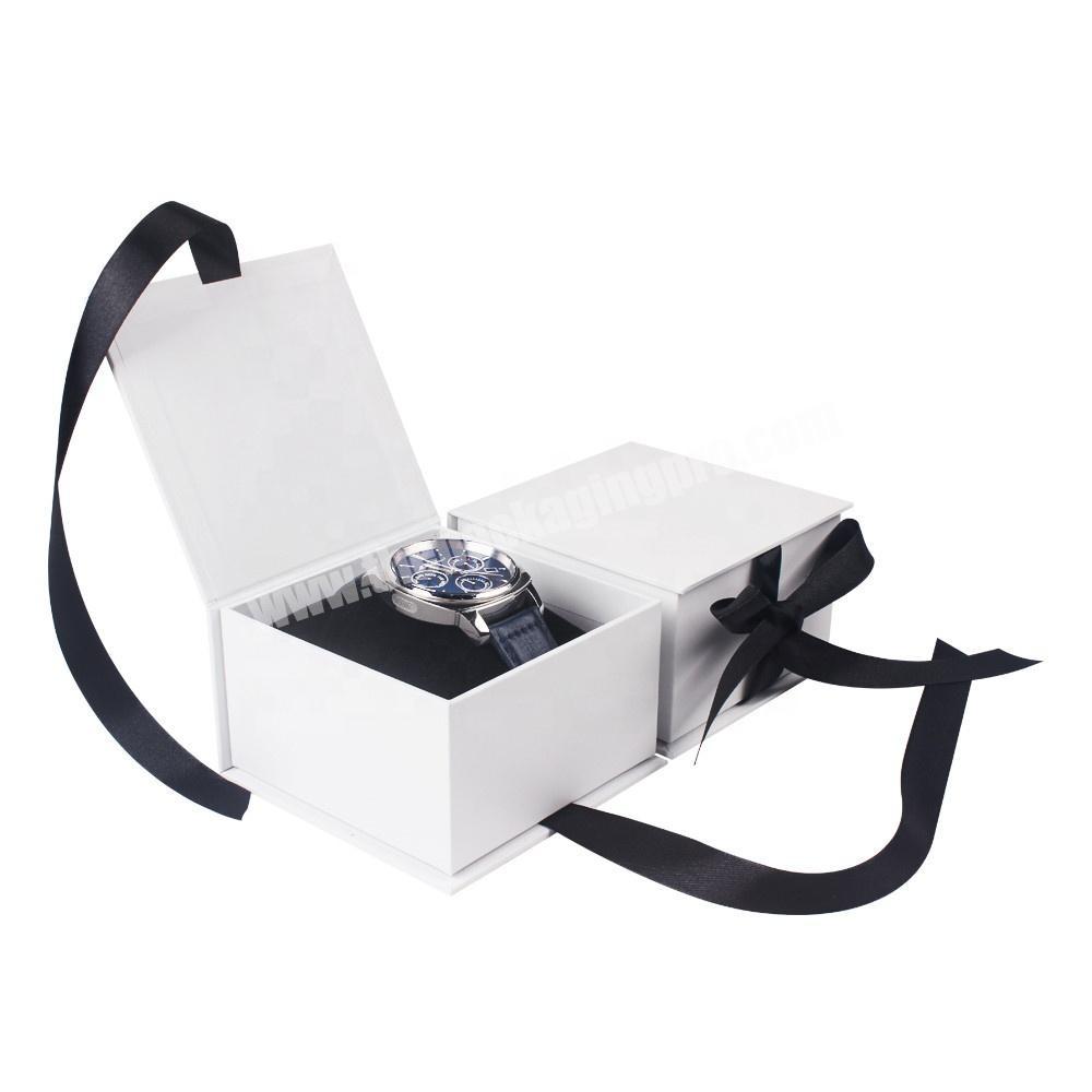 Wholesale custom logo white luxury recycled small paper jewelry gift packaging box with ribbon tie