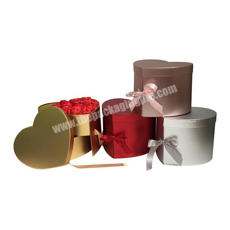 Wholesale Custom Luxury High Quality Paper Double Layer Heart Shape Flower Packing Box