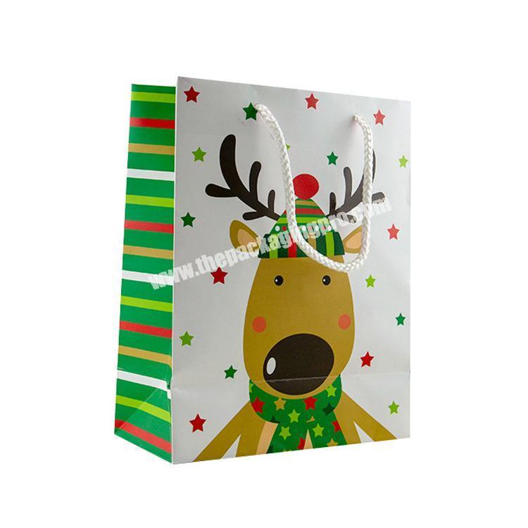 Wholesale Custom Luxury Ribbon Handles Paper Small Christmas Gift Bags with Elk printing